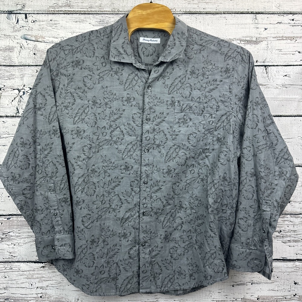 Tommy Bahama‎ [Size XXL] Gray Floral IslandZone Button Down Long Sleeve Shirt